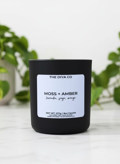 8 oz Moss & Amber Aura Vessel with Metal Lid | Coconut Soy Candle