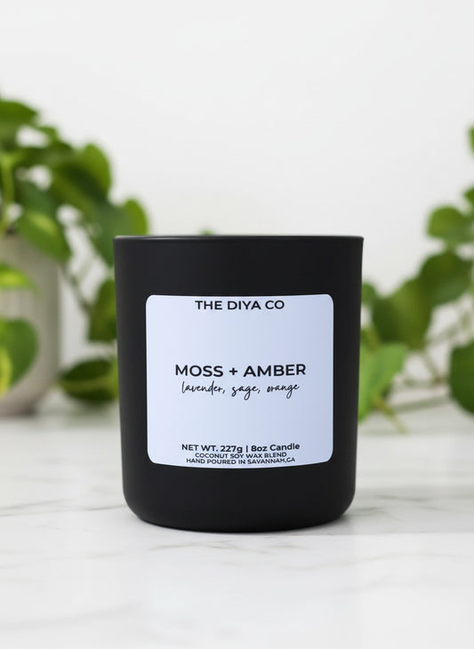 8 oz Moss & Amber Aura Vessel with Metal Lid | Coconut Soy Candle